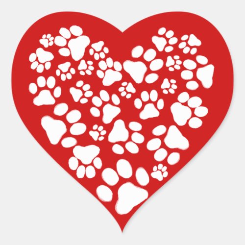 Dog Paw Prints Valentine Heart Heart Sticker