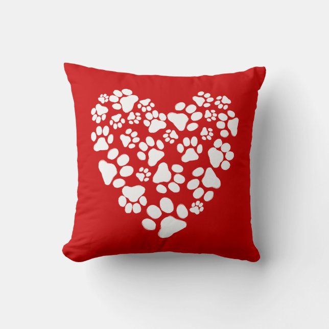 Dog Paw Prints Valentine Heart Throw Pillow (Front)