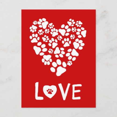 Dog Paw Prints Valentine Love Heart Holiday Postcard