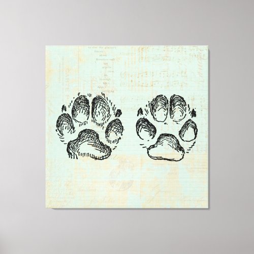 Dog Paw Prints Vintage Art Mint Green Color