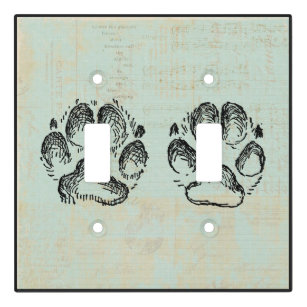 Dog Paw Prints Vintage Art Mint Green Color Light Switch Cover