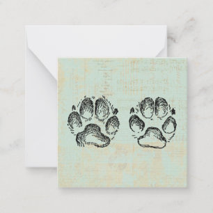 Dog Paw Prints Vintage Art Mint Green Color Note Card