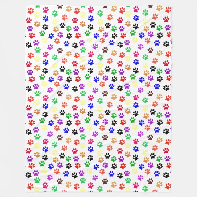 Dog Paw Prints With Basic Colors Cute  Fleece Blanket (Front)