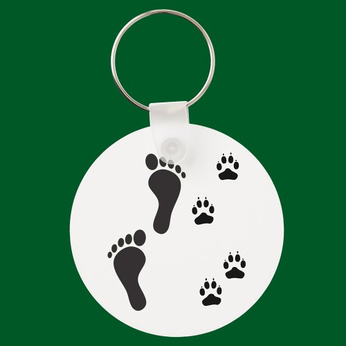 Dog paw prints with Human foot print Keychain