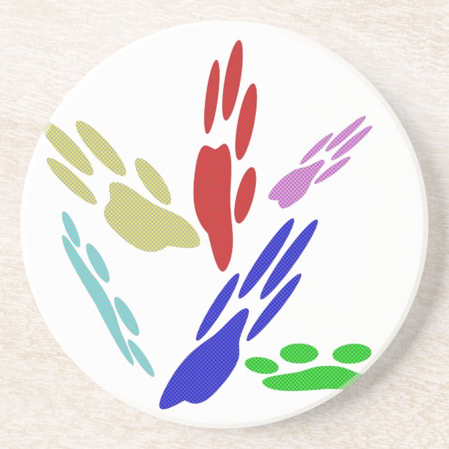 Dog Paw Prints With Polka Dots Drink Coaster (Front)