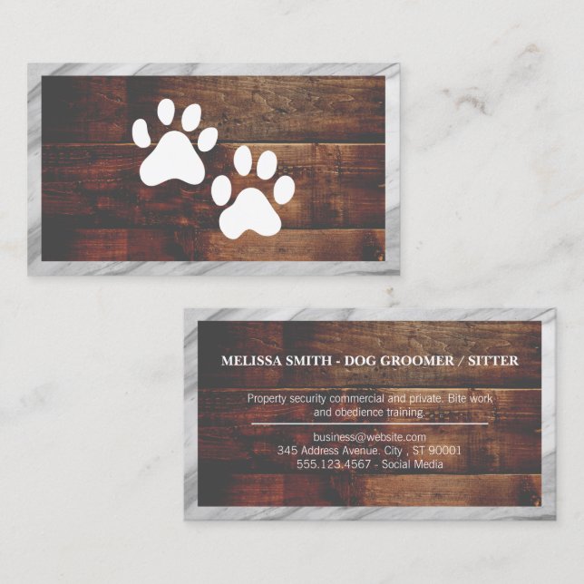 Dog Paw Prints | Wood | Marble Business Card (Front/Back)