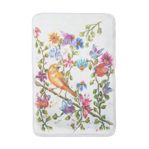 DOG PAW PRINTS YELLOW BIRD BATHROOM MAT