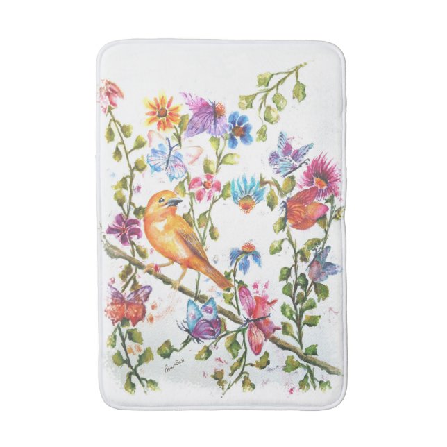 DOG PAW PRINTS YELLOW BIRD BATHROOM MAT (Front Vertical)