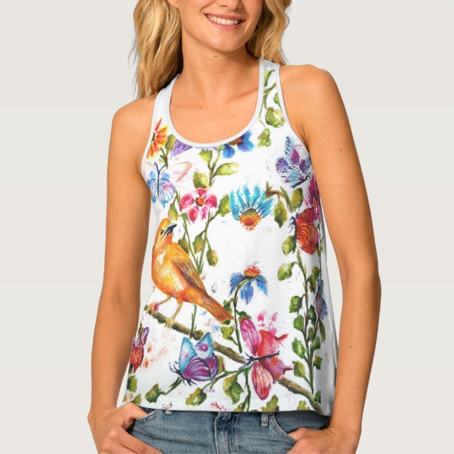 DOG PAW PRINTS YELLOW BIRD TANK TOP (Front)