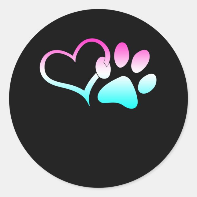 Dog Paw Rainbow Colorful Heart Animal Rescuer Classic Round Sticker (Front)