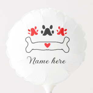 Dog paw red heart pet add name text animal paw  balloon