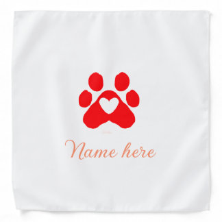 Dog paw red heart pet add name text animal paw bandana