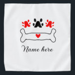 Dog paw red heart pet add name text animal paw  bandana<br><div class="desc">Animal lover design</div>