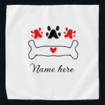 Dog paw red heart pet add name text animal paw bandana<br><div class="desc">Animal lover design</div>