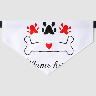 Dog paw red heart pet add name text animal paw  bandana collar