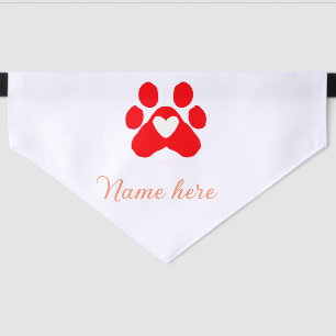 Dog paw red heart pet add name text animal paw  bandana collar
