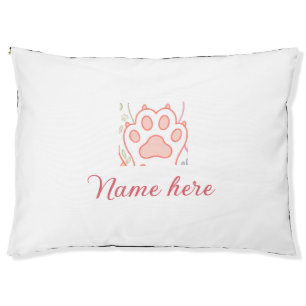 Dog paw red heart pet add name text animal paw bed