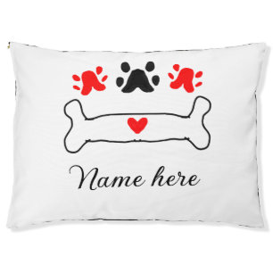 Dog paw red heart pet add name text animal paw bed
