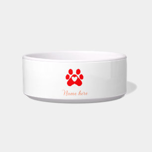 Dog paw red heart pet add name text animal paw  bowl