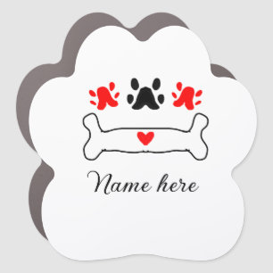 Dog paw red heart pet add name text animal paw car magnet