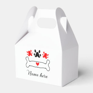 Dog paw red heart pet add name text animal paw favor boxes
