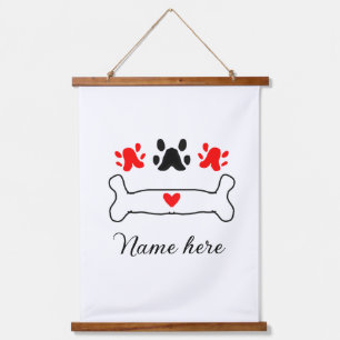 Dog paw red heart pet add name text animal paw hanging tapestry