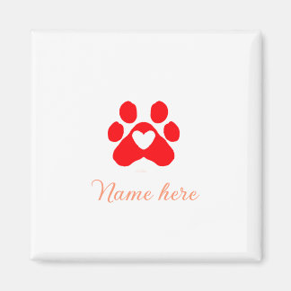 Dog paw red heart pet add name text animal paw  magnet