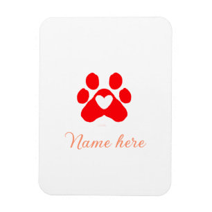 Dog paw red heart pet add name text animal paw  magnet