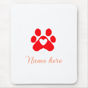Dog paw red heart pet add name text animal paw  mouse pad