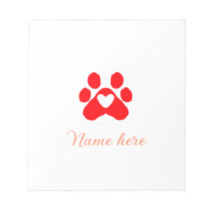 Dog paw red heart pet add name text animal paw  notepad