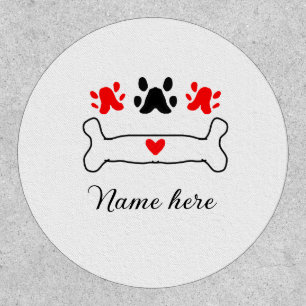 Dog paw red heart pet add name text animal paw patch