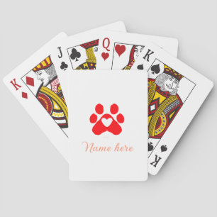 Dog paw red heart pet add name text animal paw  poker cards