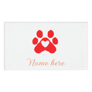 Dog paw red heart pet add name text animal paw tag