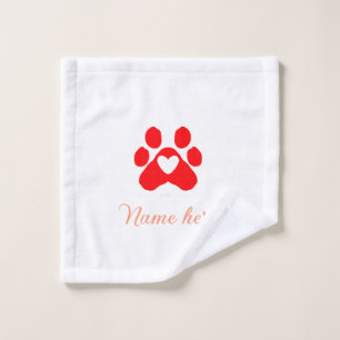 Dog paw red heart pet add name text animal paw  wash cloth
