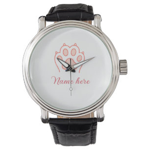 Dog paw red heart pet add name text animal paw watch