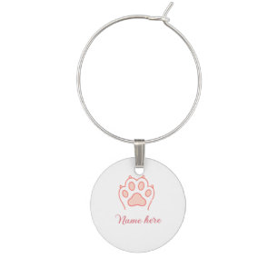 Dog paw red heart pet add name text animal paw wine charm