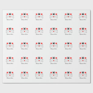 Dog paw red heart pet add name text animal paw wrapping paper