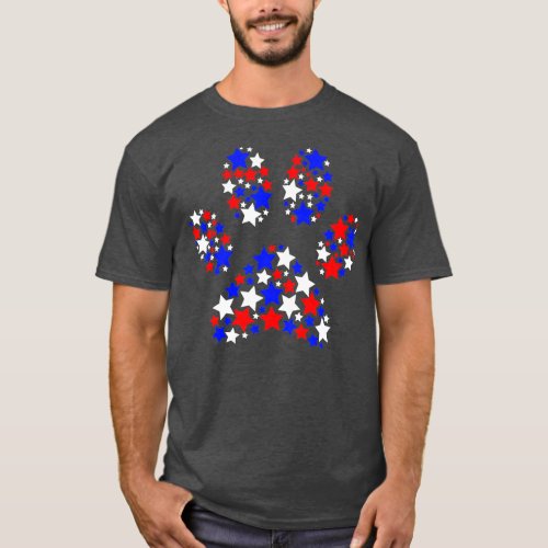 Dog Paw Red White Blue Stars 4th of July Dog Cat L T_Shirt