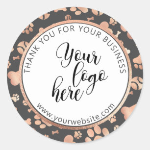Dog Paw Rose Gold Custom Logo Pet Classic Round Sticker
