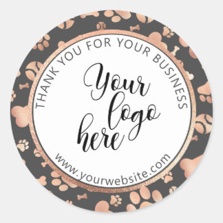 Dog Paw Rose Gold Custom Logo Pet Classic Round Sticker