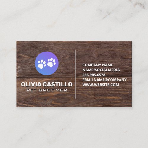 Dog Paw  Rustic Wooden Boards Business Card