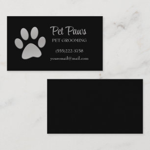 Dog Paw Silver Black Pet Grooming Service Business Card