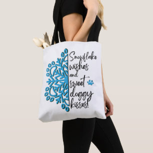 Dog Paw Snowflake Doggy Kisses Tote Bag
