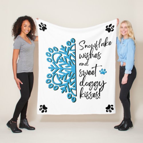 Dog Paw Snowflake Kisses Fleece Blanket