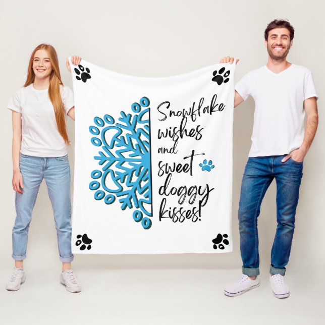 Dog Paw Snowflake Kisses Fleece Blanket (In Situ)