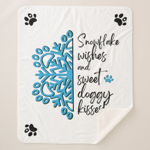 Dog Paw Snowflake Kisses Sherpa Blanket