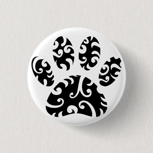 Dog Paw Tattoo Tribal Print Button (Front)