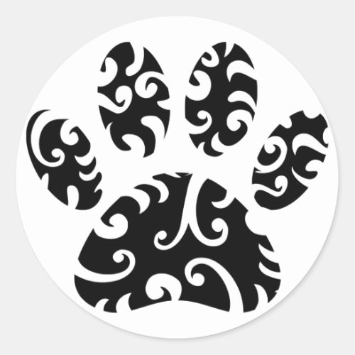 Dog Paw Tattoo Tribal Print Classic Round Sticker