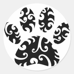 Dog Paw Tattoo Tribal Print Classic Round Sticker