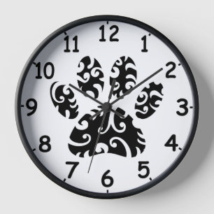 Dog Paw Tattoo Tribal Print Clock